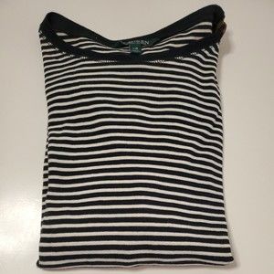 Lauren Ralph Lauren Womens Shirt Black White Striped Leather Elbow Pads Size L